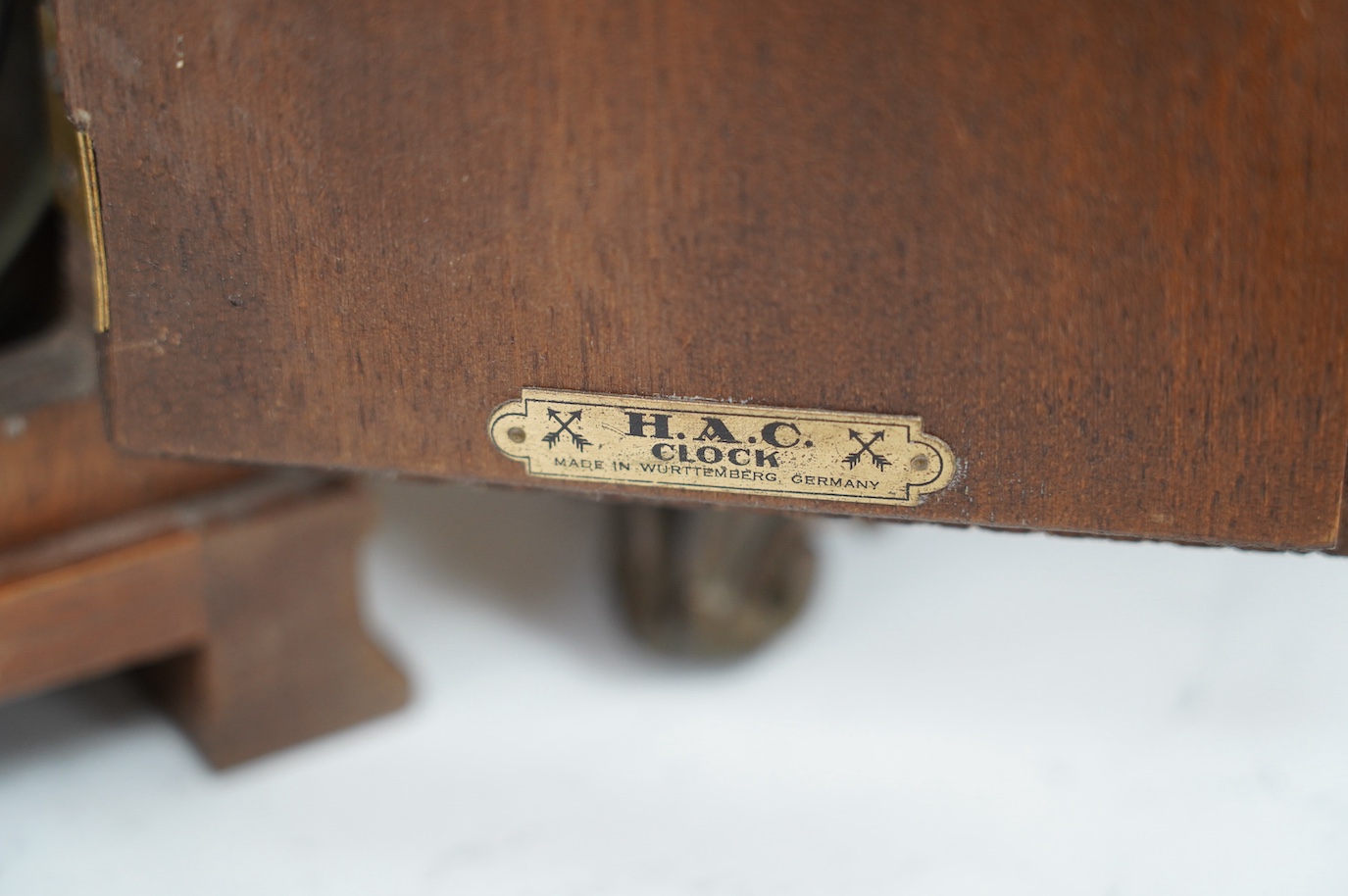 A late 19th century brass mounted burr walnut bracket clock with key and pendulum, and an oak mantel clock, tallest 37cm. Condition - poor to fair